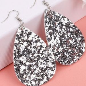 Silver Glitter Faux Leather Earrings